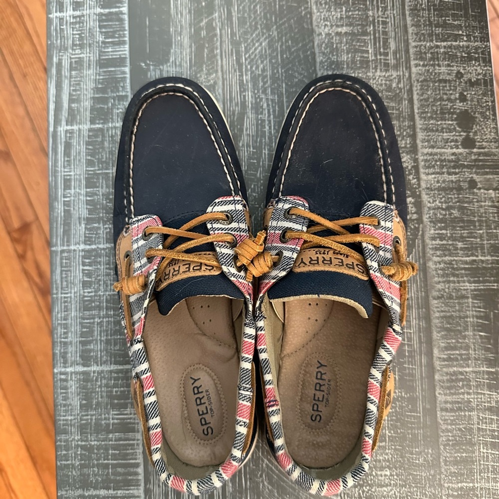 Sperry Women’s Plaid and Navy Boat Shoes